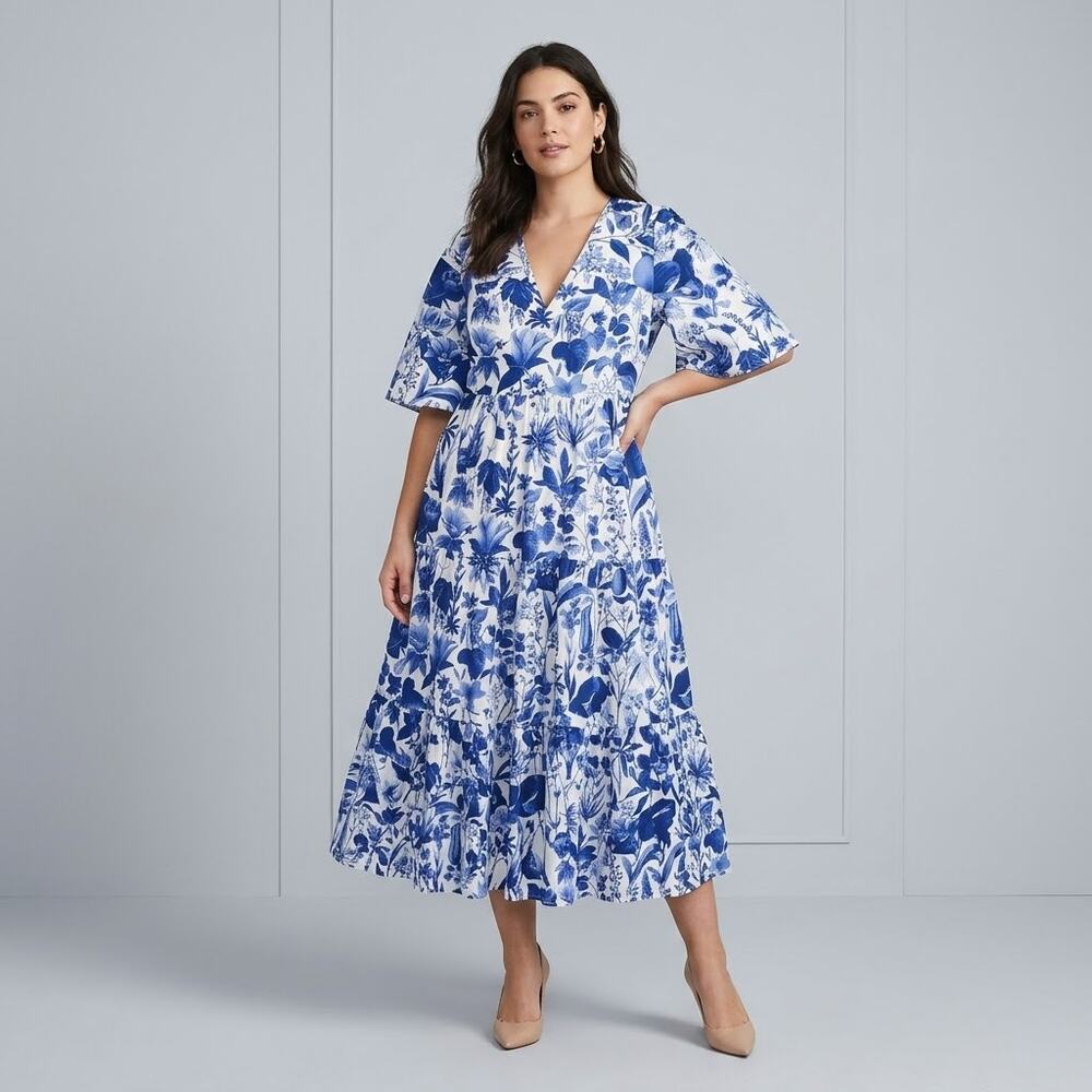 Tuckernuck Blue Floral Midi Dress Size Small